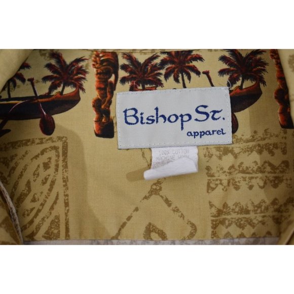 Men's Vintage Bishop Street Hawaiian Sunset Print Yellow Dad Shirt 2XL - Picture 2 of 7